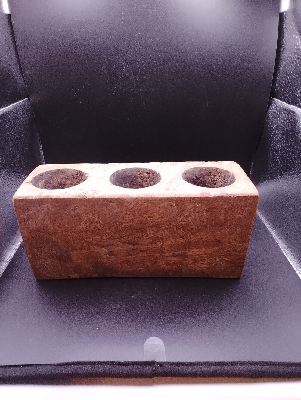 3 Hole Wooden Sugar Mold Wood Candle Holder Primitive